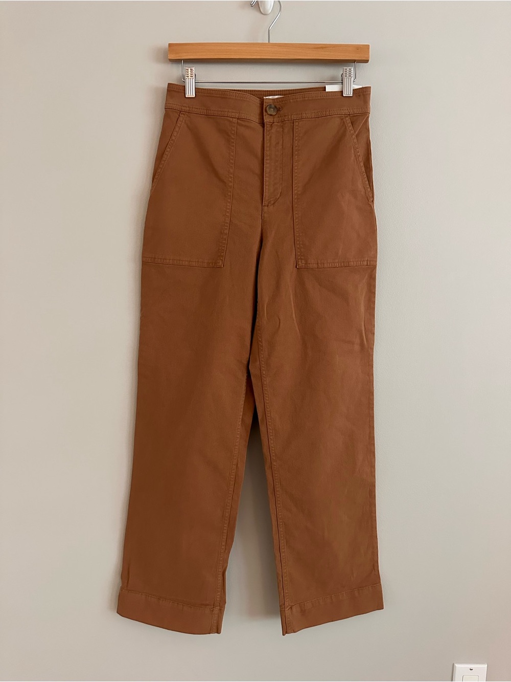 NWT Lou & Grey Twill High-Rise Slim Wide Leg Pants Camel Brown Khaki Size 10